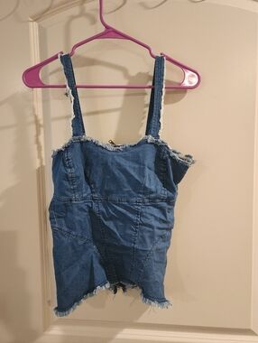 VENUS Blue Denim Frayed Cami Top